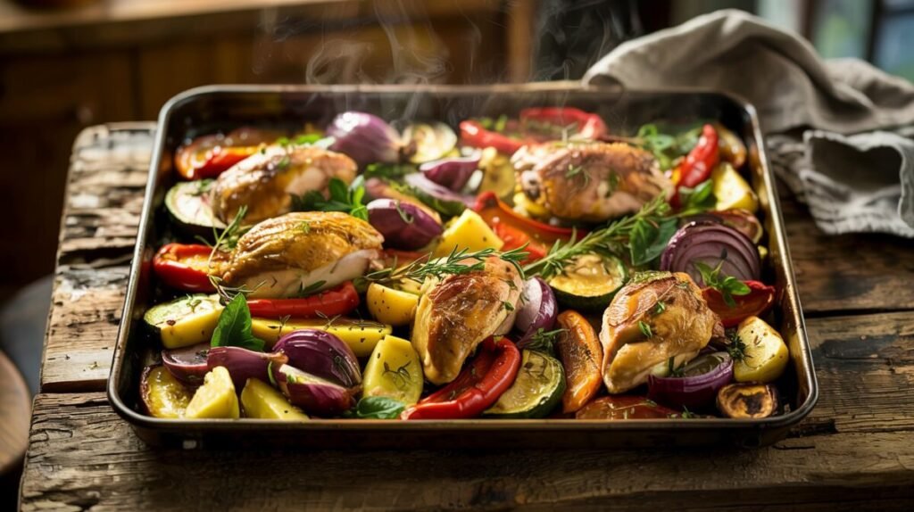 Clean Eating Hauptgerichte: 10 Rezepte, die schnell und einfach gelingen 11 Sheet-Pan Hähnchen mit buntem Gemüse